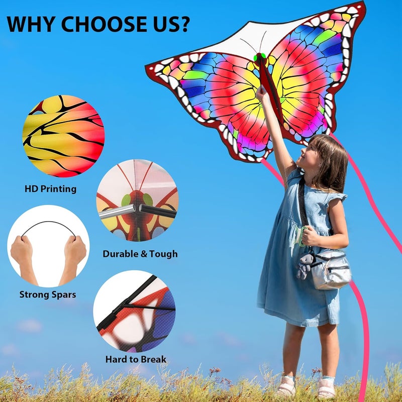 Crogift Store Butterfly Kite for Kids 4-8 8-12, Kid Kites Easy to Fly, Colorful Kite for Adults & Beginners, Beach Park Outdoor Activities, Easter Gift for Kid Boys & Girls(Purple and Yellow) - Image 3